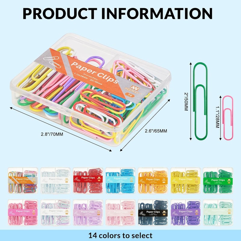 NEEWAY Colorful Paper Clips Assorted Sizes, Small and Large Paperclips, 210 Count, 3 Pack of 70 (Multicolor) - Image 2